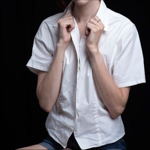 White button up, crop.